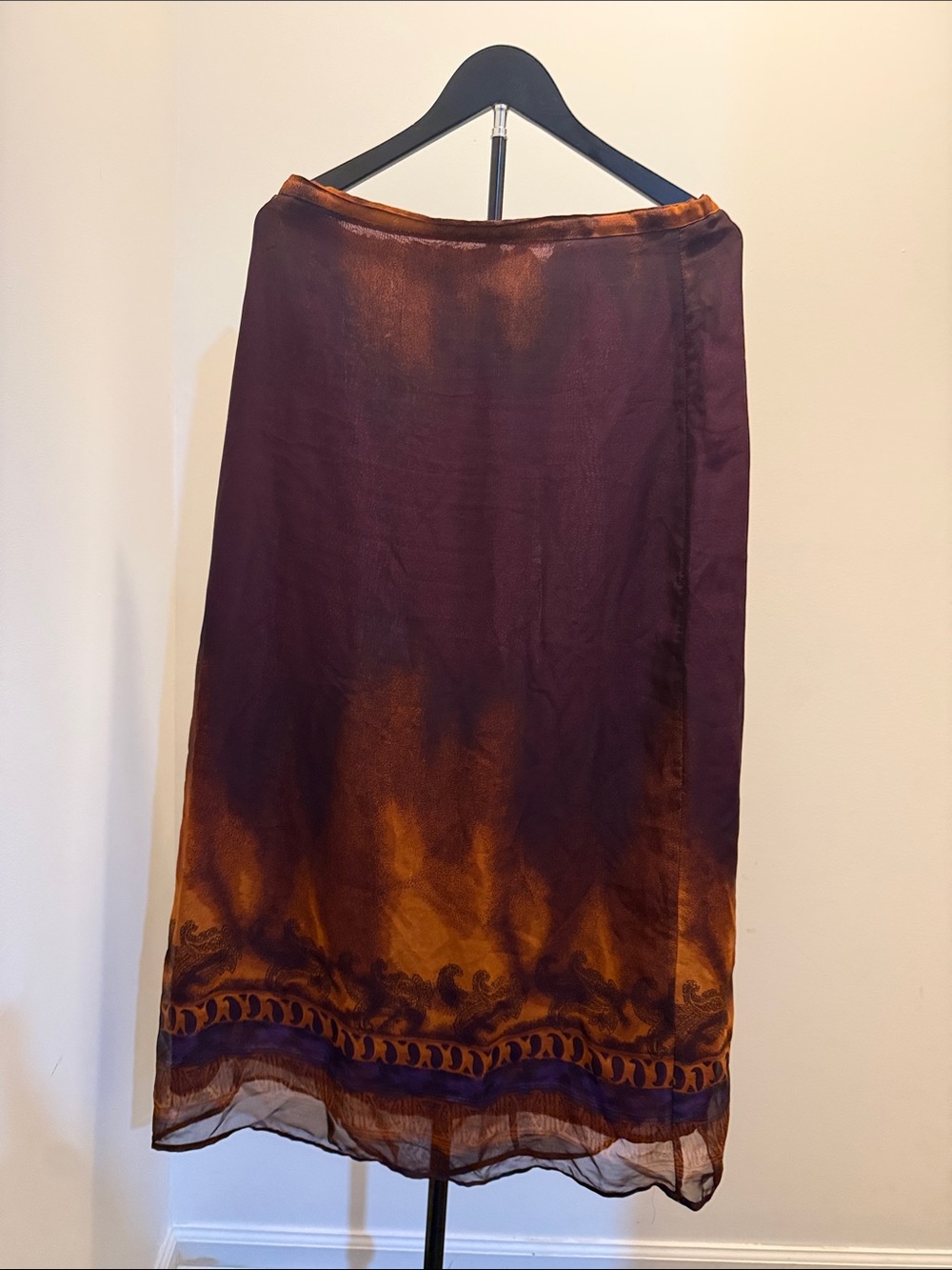 Women's Midi Skirt in Burgundy and Burnt Orange